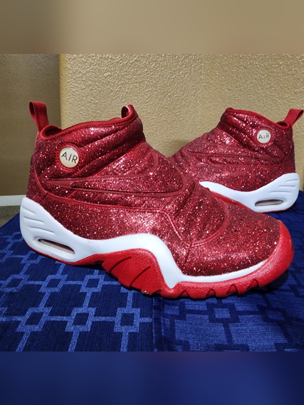 Nike Air Shake NDestrukt Custom in the "Gym Red" colorway. with added glitter
